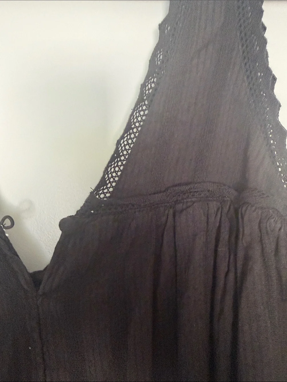 Free People Black Lace-Trim Cotton Romper